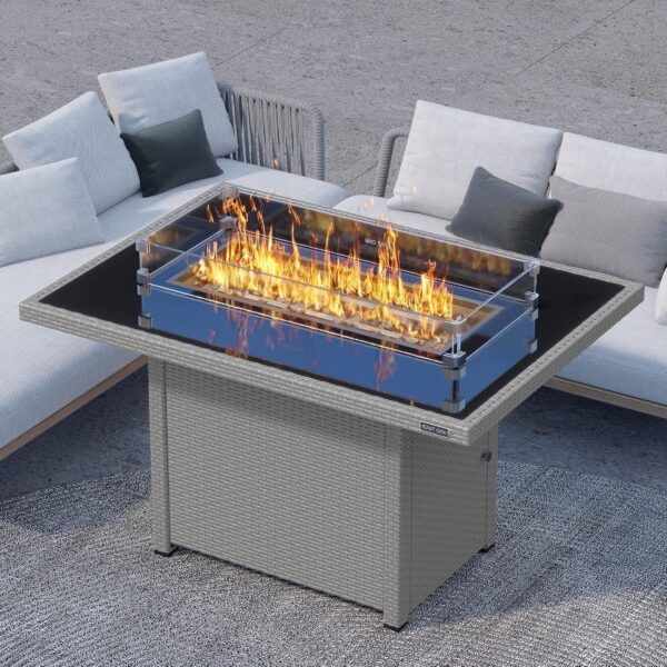 Mesa de Fuego EAST OAK GFT22002 de Propano 44 Pulgadas 60000 BTU Marco de Aluminio Quemador Tipo H Superficie de Vidrio