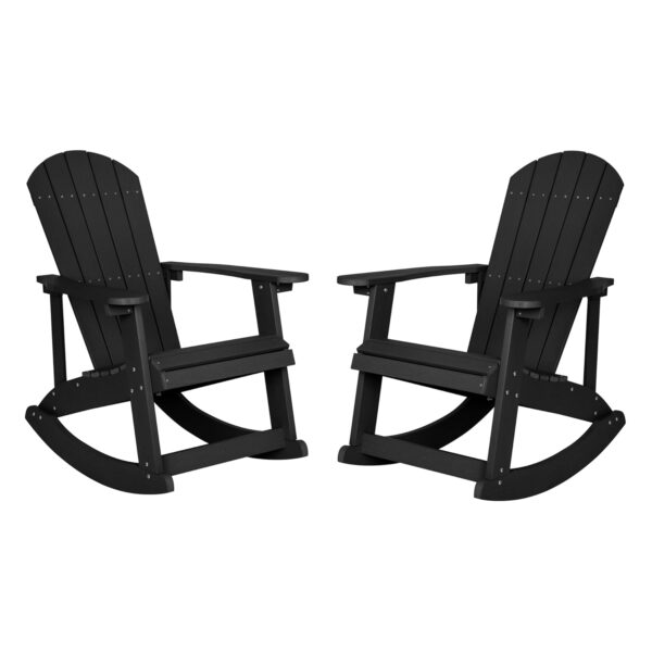 Juego de 2 Mecedoras Adirondack Flash Furniture Savannah JJ-C14705-BK-2-GG Poliestireno Negro para Exterior Capacidad 35