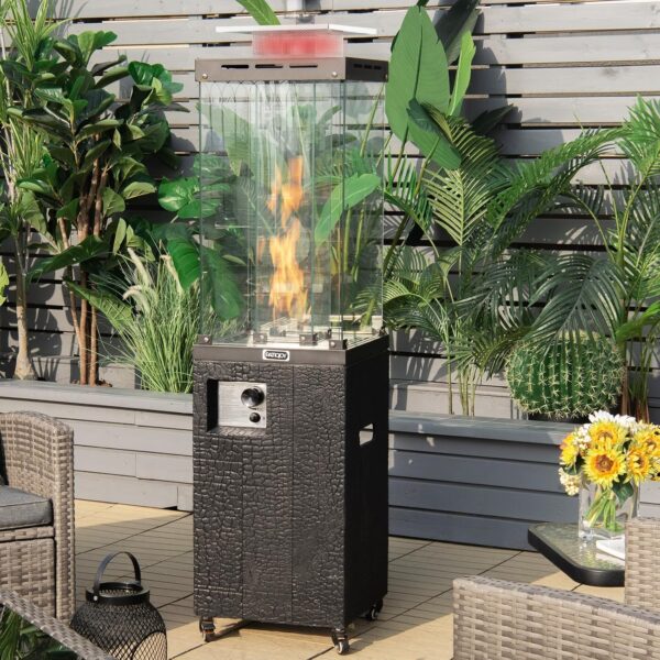 Calentador de Patio Tangkula 10518-NP 41000 BTU Propano con Cubierta Impermeable Ruedas Bloqueables Pies Ajustables Vidr