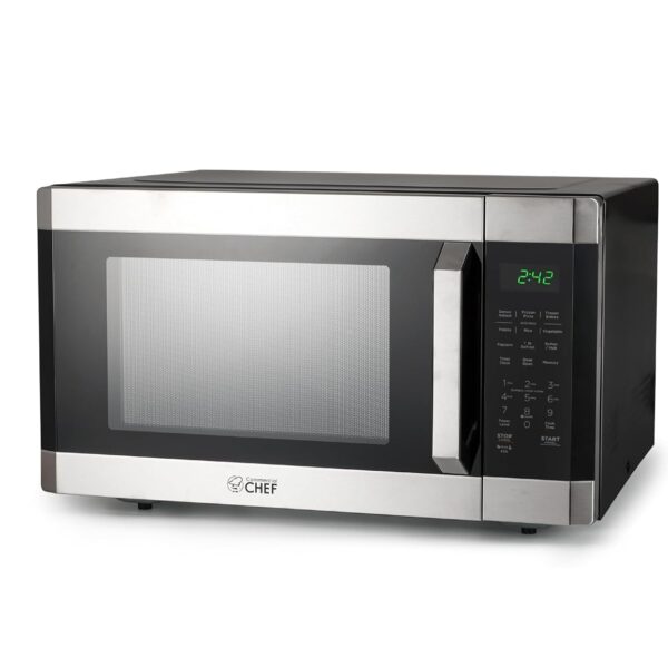COMMERCIAL CHEF Microondas de 1.6 pies cúbicos con 10 niveles de potencia, microondas pequeño con tirador y cerradura de