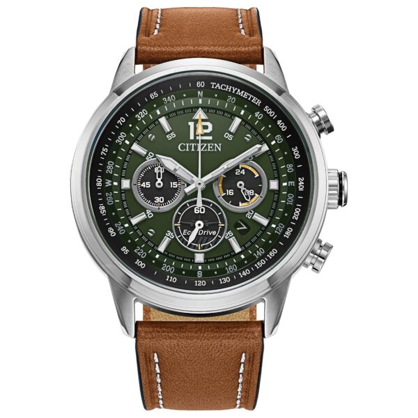 Reloj Citizen Avion Weekender CA4477-08X Cronógrafo Eco-Drive para Hombre Esfera Verde Correa de Cuero Marrón 44 milímet