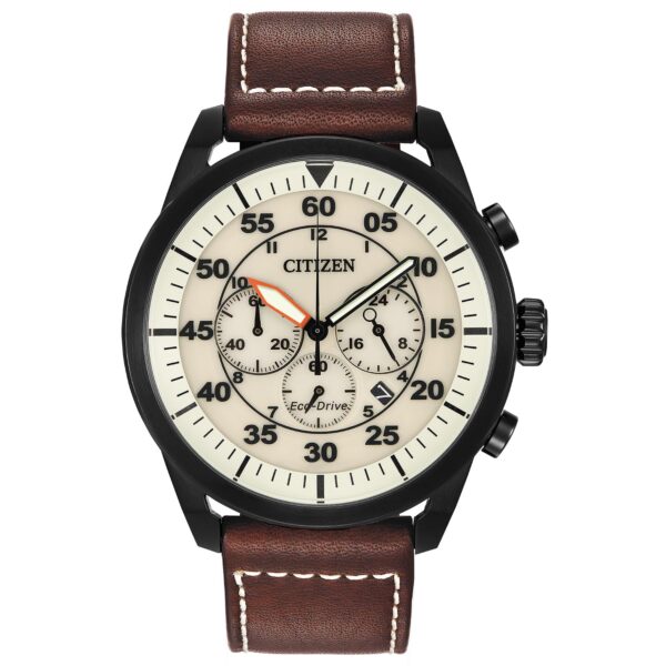 Reloj Citizen Eco-Drive CA4215-04W Cronógrafo Caja Acero Inoxidable 45 milímetros Correa de Cuero Marrón