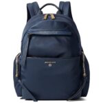Mochila Michael Kors Prescott Grande Azul Marino Nailon Ribete de Cuero 20 Litros