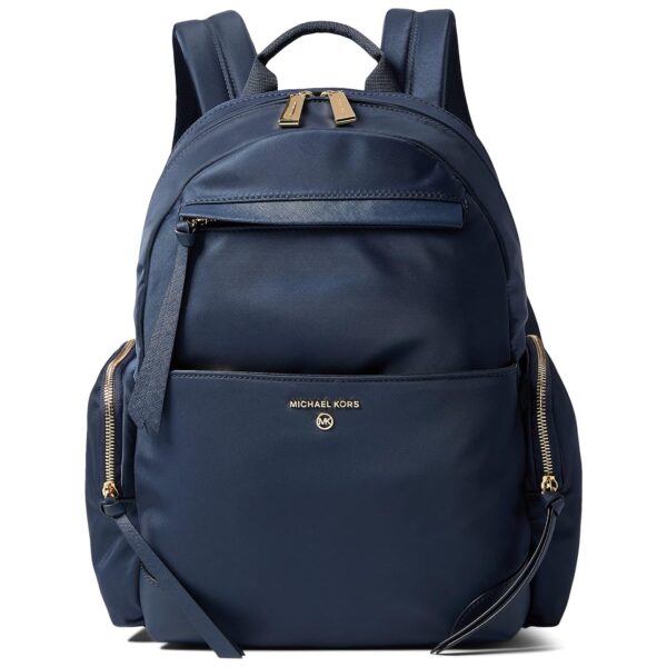 Mochila Michael Kors Prescott Grande Azul Marino Nailon Ribete de Cuero 20 Litros