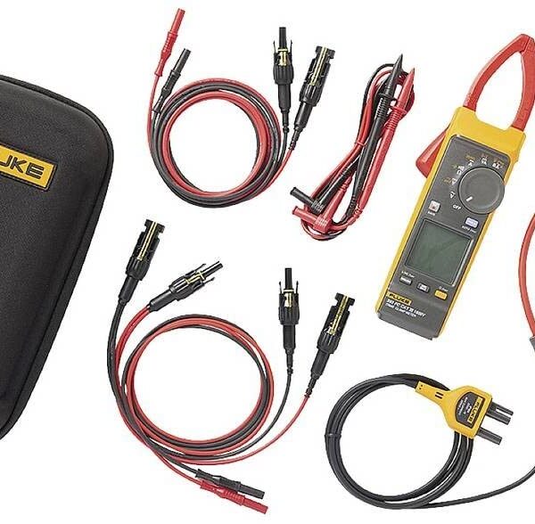 Fluke 393FC - Kit de pinzas y cables de prueba solar, CAT III 1500 V, clasificación IP54, mediciones de potencia de CC,
