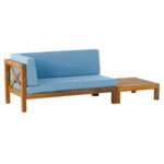 Juego de Sofá Biplaza y Mesa Auxiliar Christopher Knight Home Brava 316587 Madera de Acacia Color Teca Azul con Brazo Iz