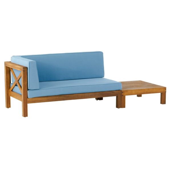 Juego de Sofá Biplaza y Mesa Auxiliar Christopher Knight Home Brava 316587 Madera de Acacia Color Teca Azul con Brazo Iz