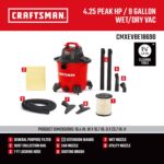 CRAFTSMAN CMXEVBE18690 aspiradora húmeda-seca de 9 galones, 4.25 HP máximos, portátil para taller, húmeda y seca con fil