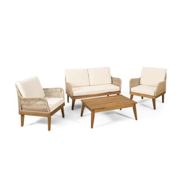 Juego de Chat Christopher Knight Home Annisa 316252 4 Piezas Madera de Acacia Acabado Teca Cojines Beige