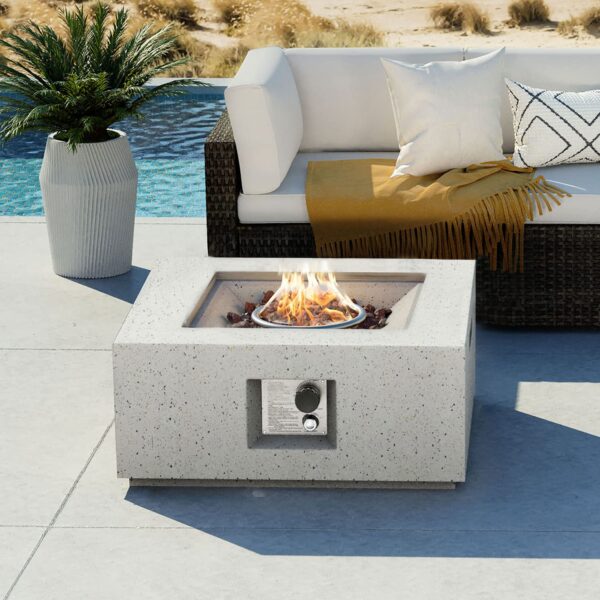 Mesa de Brasero a Propano COSIEST F1001011 Base Cuadrada de Terrazo 28 Pulgadas Quemador de Acero Inoxidable 40000 BTU