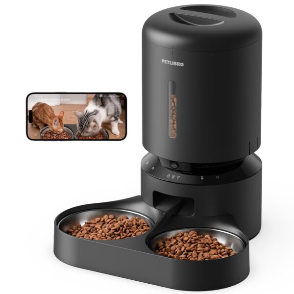 Comedero Automático para Gatos y Perros PETLIBRO PLAF103-DT con Cámara HD 1080P Wi-Fi Bandeja Doble 5 Litros Negro