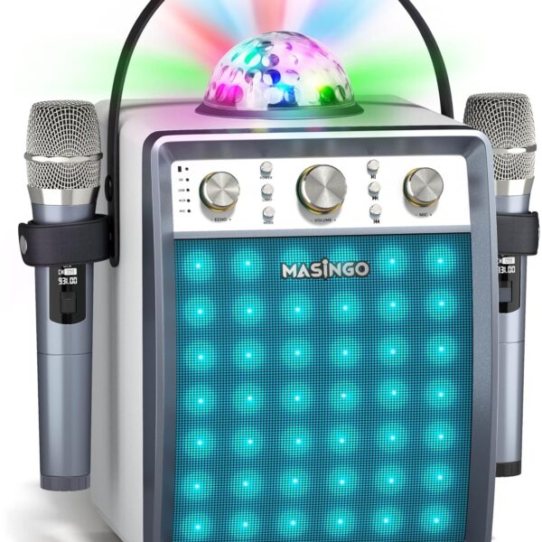 Máquina de Karaoke MASINGO Ostinato M7 con 2 Micrófonos Inalámbricos Bluetooth 30 Watts Color Blanco