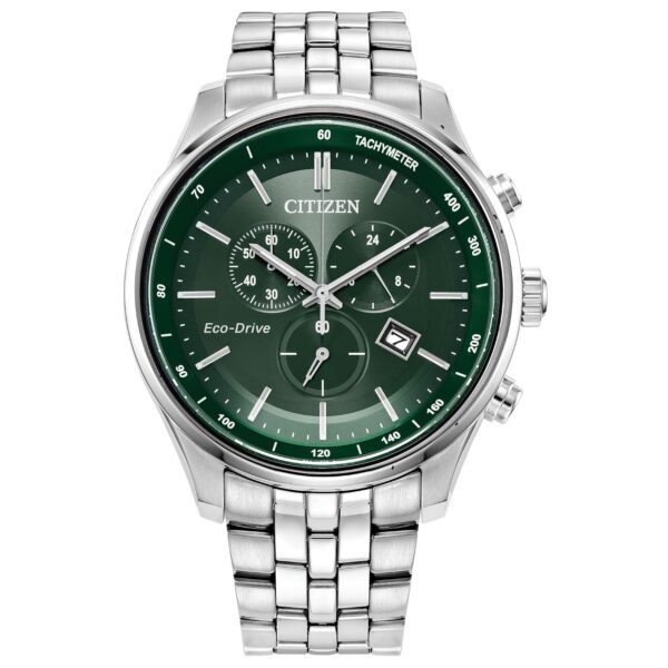 Reloj Citizen Corso Eco-Drive AT2149-85X Cronógrafo Cristal de Zafiro Esfera Verde Acero Inoxidable 42 Milímetros