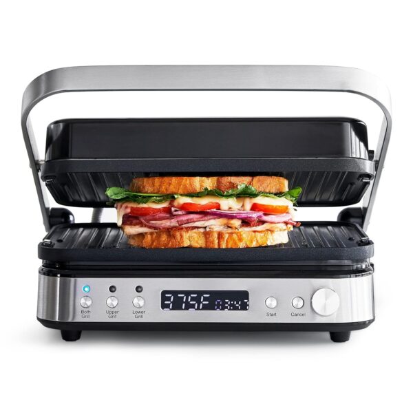 GreenPan Parrilla Eléctrica para Interior de Acero Inoxidable 6 en 1 y Plancha, Antiadherente de Cerámica Saludable, Pla