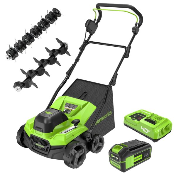 Escarificador Aireador Greenworks 40V DHF410 38.1 cm 15 pulgadas con batería 5.0Ah y cargador rápido