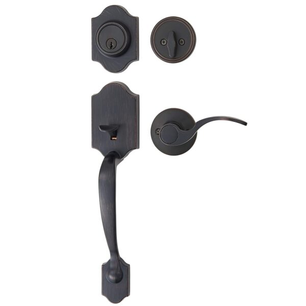 Amazon Basics - Juego de cerradura para puerta principal, juego de manijas con palanca Shelby, manija de puerta de nivel