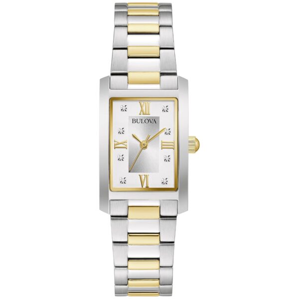Reloj Bulova Mujer 98P205 Clásico Diamante Acero Inoxidable Bicolor Rectangular Resistente al Agua 30M