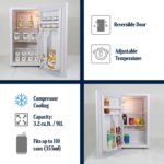 Refrigerador modelo – 3.2 pies cúbicos de capacidad, blanco, mini refrigerador para cocina, dormitorio, oficina, dormito