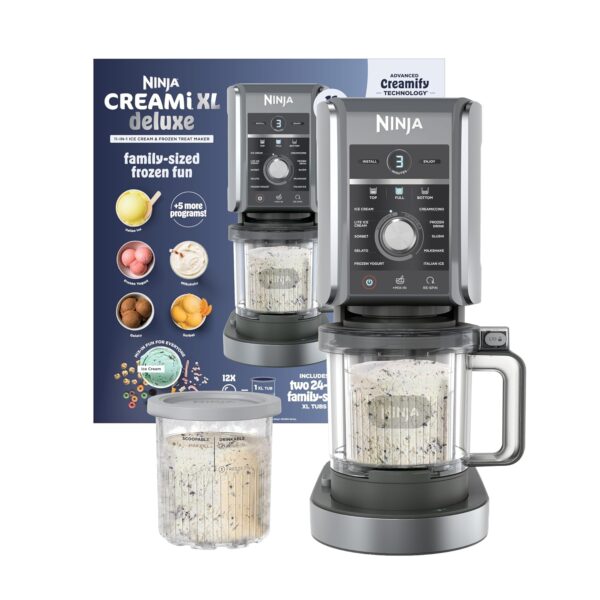 Ninja CREAMi Deluxe Máquina de Helados y Postres Congelados para Helados, Sorbetes, Batidos, Yogur Congelado y Más, 11 e