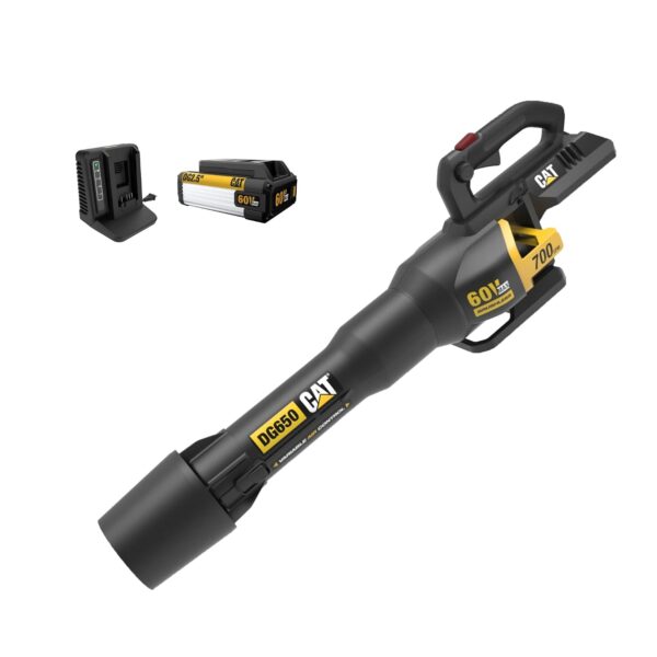 Soplador de Hojas Inalámbrico Caterpillar DG650 60V 700 CFM 135 MPH Negro Amarillo con Batería y Cargador