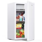 Upstreman Mini refrigerador de 3.2 pies cúbicos con congelador, mini refrigerador de una sola puerta, refrigerador para