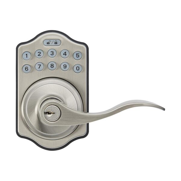 Amazon Basics Teclado electrónico, cerrojo de cerradura de puerta de entrada sin llave con asa, almohadilla para llave d