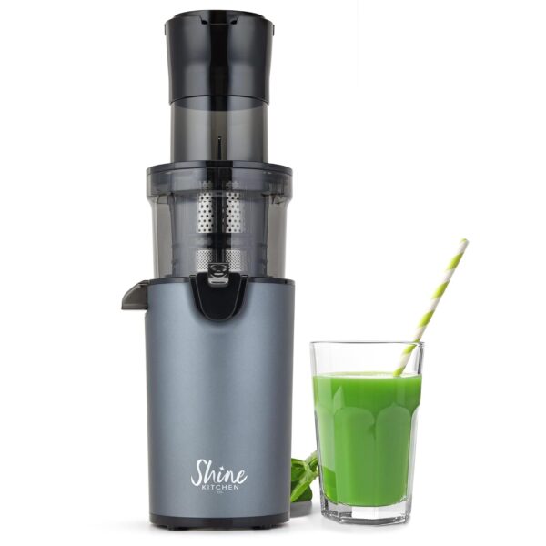 Shine SJX-1 - Exprimidor fácil de prensar en frío con canal de alimentación XL y cuerpo compacto, color gris