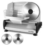 Rebanadora eléctrica de carne de 200 W con 2 cuchillas extraíbles de acero inoxidable de 7.5 pulgadas, grosor ajustable