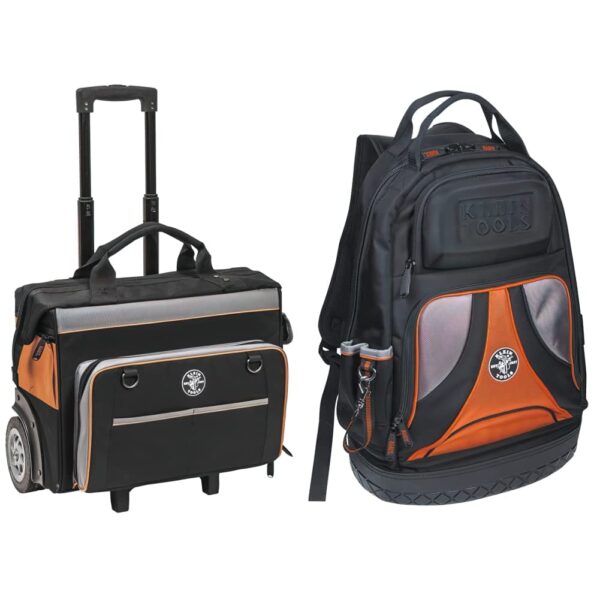Set Klein Tools Tradesman Pro Bolsa de Herramientas con Ruedas 55452RTB y Mochila 55421BP-14 63 Bolsillos Capacidad 200