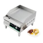 Restaurantware Hi Tek - Plancha eléctrica duradera para encimera, 120 V, 1750 W, de acero inoxidable, con bandeja de gra