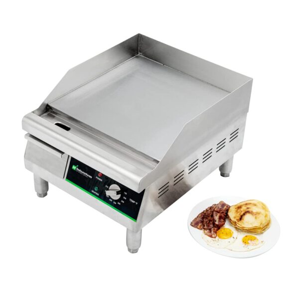 Restaurantware Hi Tek - Plancha eléctrica duradera para encimera, 120 V, 1750 W, de acero inoxidable, con bandeja de gra