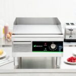 Restaurantware Hi Tek - Plancha eléctrica duradera para encimera, 120 V, 1750 W, de acero inoxidable, con bandeja de gra
