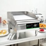 Restaurantware Hi Tek - Plancha eléctrica duradera para encimera, 120 V, 1750 W, de acero inoxidable, con bandeja de gra