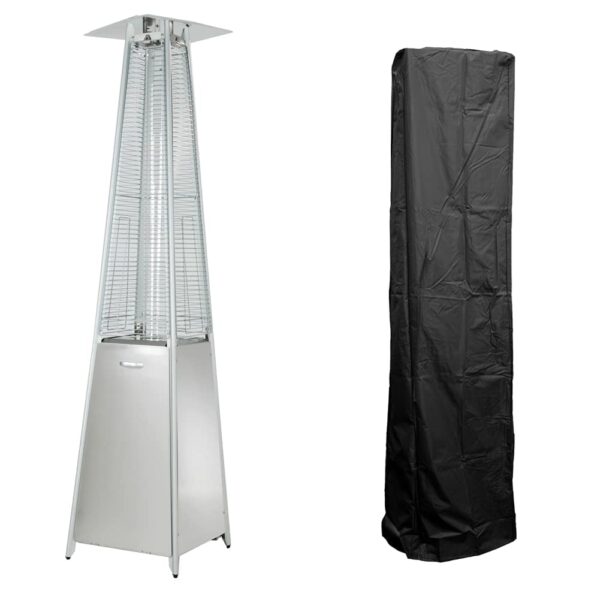 Calentador de Patio Hiland HLDSO1-GTSS Tubo de Vidrio de Cuarzo 91 Pulgadas Plateado 40000 BTU con Cubierta Hiland HVD-S