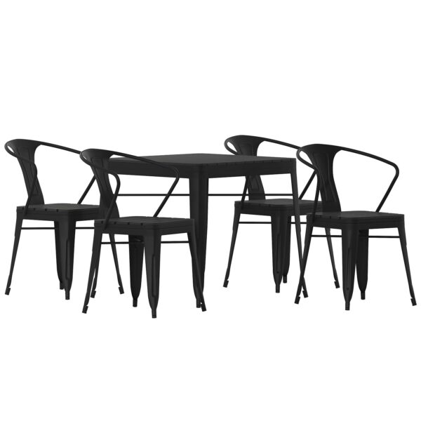 Juego de Mesa y Sillas Flash Furniture Helvey 5 Piezas Mesa Cuadrada Negra 31.5 Pulgadas Sillas de Metal Negro con Asien