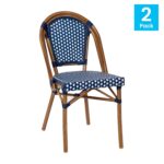 Juego de 2 Sillas Apilables Flash Furniture 2-SDA-AD642001-NVYWH-NAT-GG Ratán PE Azul Marino y Blanco Marco de Aluminio