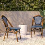 Juego de 2 Sillas Apilables Flash Furniture 2-SDA-AD642001-NVYWH-NAT-GG Ratán PE Azul Marino y Blanco Marco de Aluminio