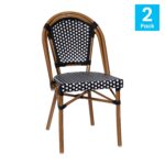 Juego de 2 Sillas Apilables Flash Furniture Burdeos Ratán PE Negro Blanco Marco de Aluminio con Estampado de Bambú