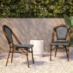 Juego de 2 Sillas Apilables Flash Furniture Burdeos Ratán PE Negro Blanco Marco de Aluminio con Estampado de Bambú