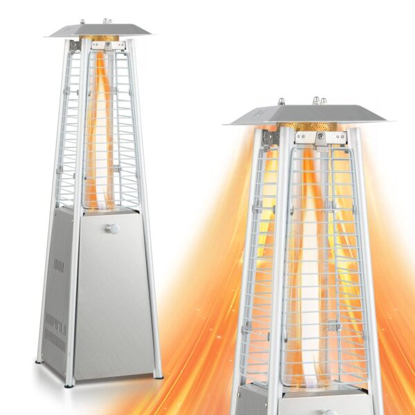 Calentador de Patio GLOBALWAY NP10041US Piramidal 9500 BTU Acero Inoxidable 35 Pulgadas Plateado