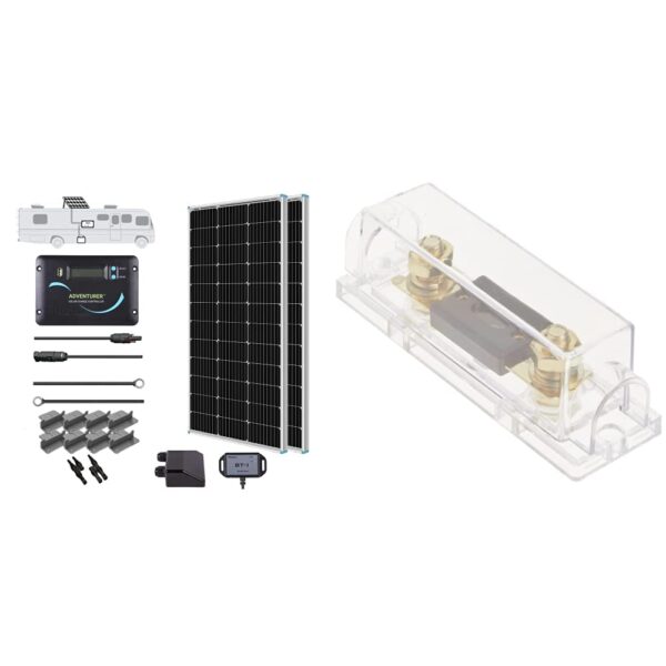 Kit de Panel Solar Monocristalino Renogy 200W 12V con Controlador de Carga PWM Adventurer 30A y Soportes de Montaje para