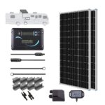 Kit de Panel Solar Monocristalino Renogy 200W 12V con Controlador de Carga PWM Adventurer 30A y Soportes de Montaje para