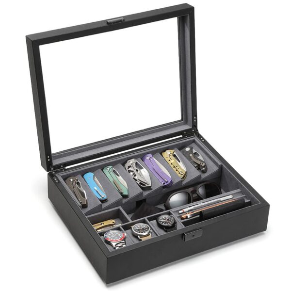 Caja de Almacenamiento Kaviso Cache Display Valet KAV-20221-1 Negro Piel Sintética con Forro de Microfibra Apilable