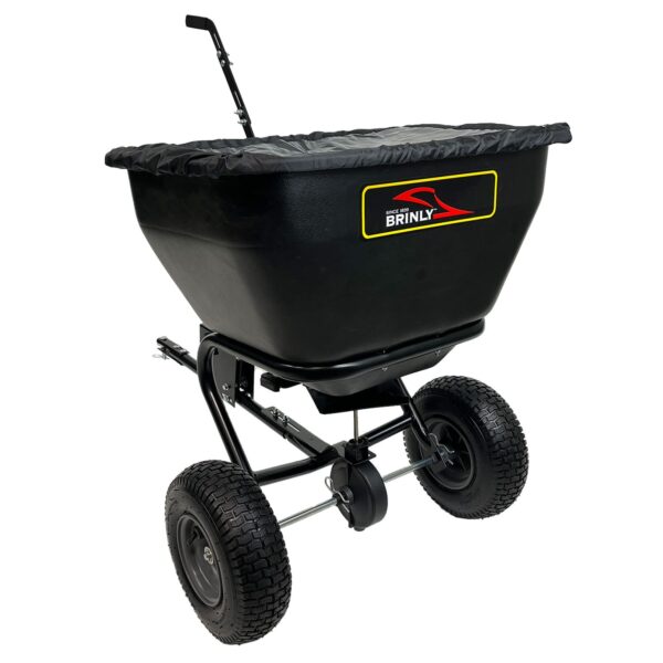 Brinly BS361BH-A Esparcidor de transmisión de remolque de lujo con mango extendido de fácil alcance y cubierta resistent