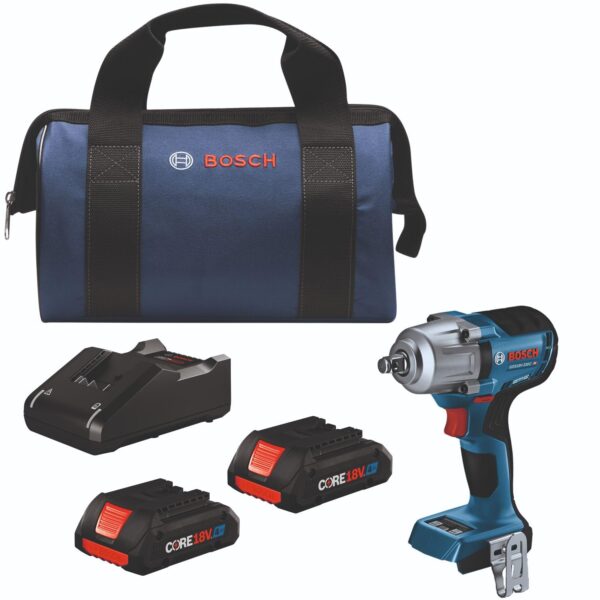 Llave de Impacto Bosch GDS18V-330CB25 18V Sin Escobillas 1/2 Pulgadas 330 ft-lb con 2 Baterías CORE18V 4Ah