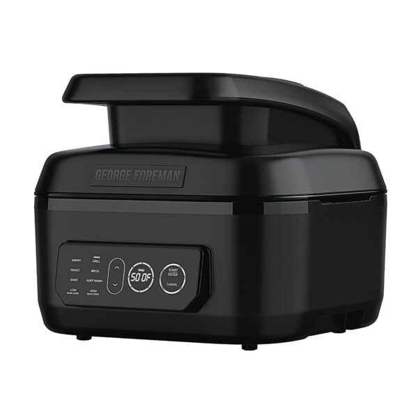 George Foreman Beyond Grill™ Parrilla eléctrica para interiores 7 en 1 con tecnología Air Fry, MCAFD800D, negro, grande