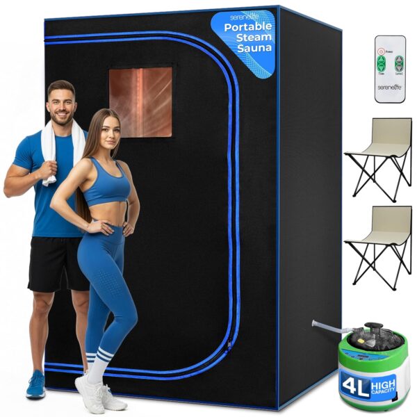 Sauna Portátil SereneLife SLISAU40BK para 2 Personas Vaporizador 4L Negro 6 x 4 Pies