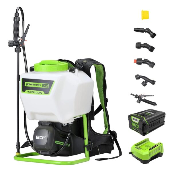Rociador de Mochila Greenworks BPS80B210 80V 4 Galones con Batería de 2Ah y Cargador Incluidos