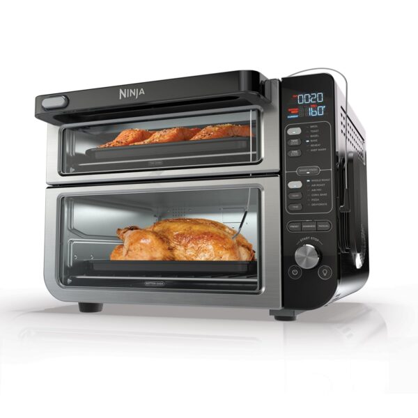 Ninja DCT451 Horno inteligente doble de 12 en 1 con FlexDoor, termómetro, FlavorSeal, acabado inteligente, convección su