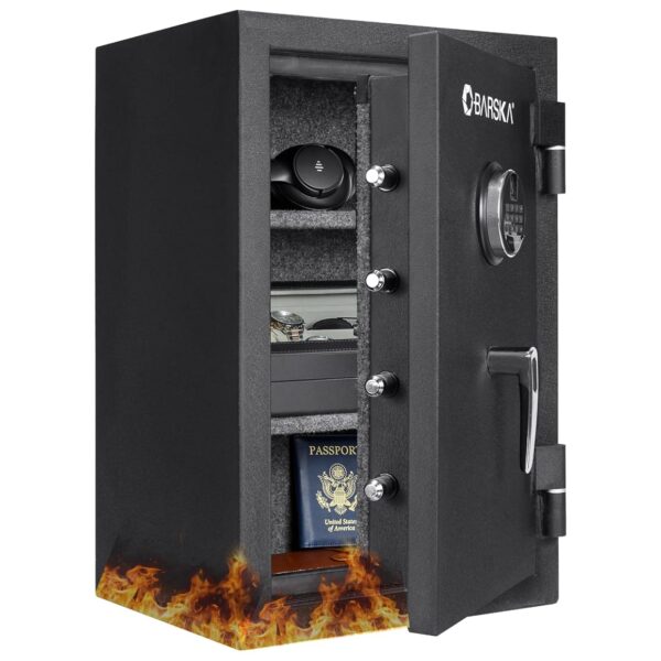 Barska Caja fuerte biométrica ignífuga de 2.02 pies cúbicos con huella digital y bloqueo de teclado, seguridad digital c